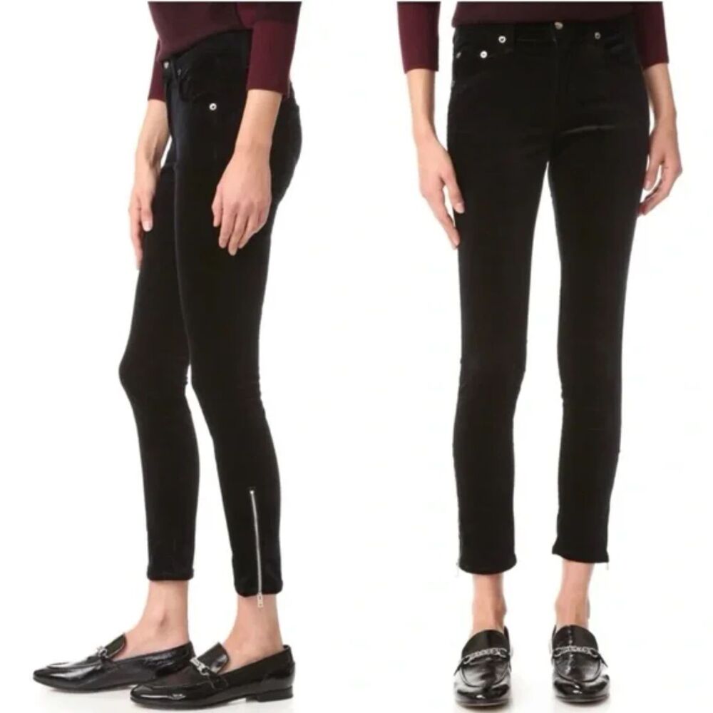 Rag & Bone Black Velvet 10 inch Zipper Detail Capri Pants Sz 30